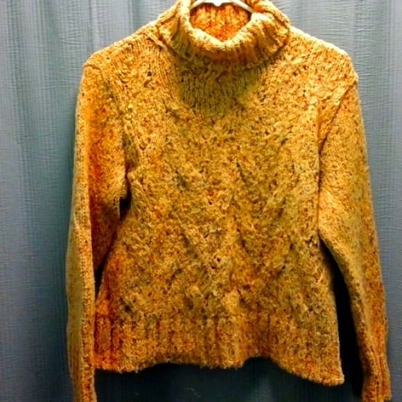 Multicolor Browns And Golds Textured Weave Turtleneck Sweater - Picture 1 of 3